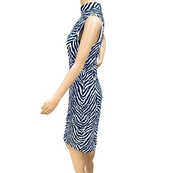 NWOT J. McLaughlin Montego Slim Scuba Zebra Print Mock Neckline Dress Sz L - Picture 4 of 14